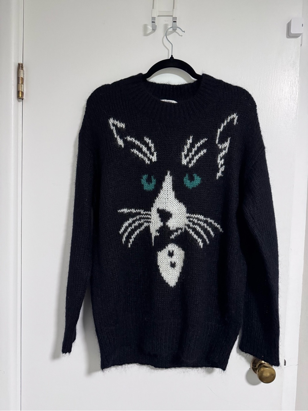 Bar III Tuxedo Cat Sweater Womens L Black Whimsical Animal Graphics Cozy Chic